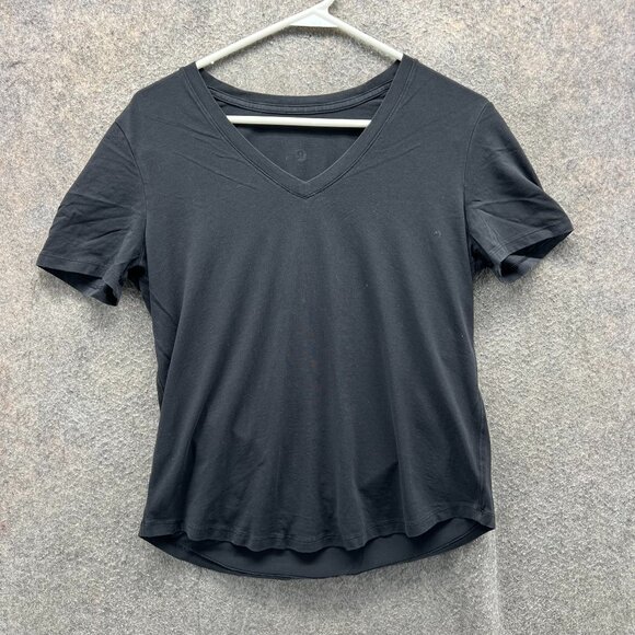 Lululemon Shirt Womens 2 Black Pima Cotton Short Sleeve Lightweight Love V-Neck - Picture 1 of 9